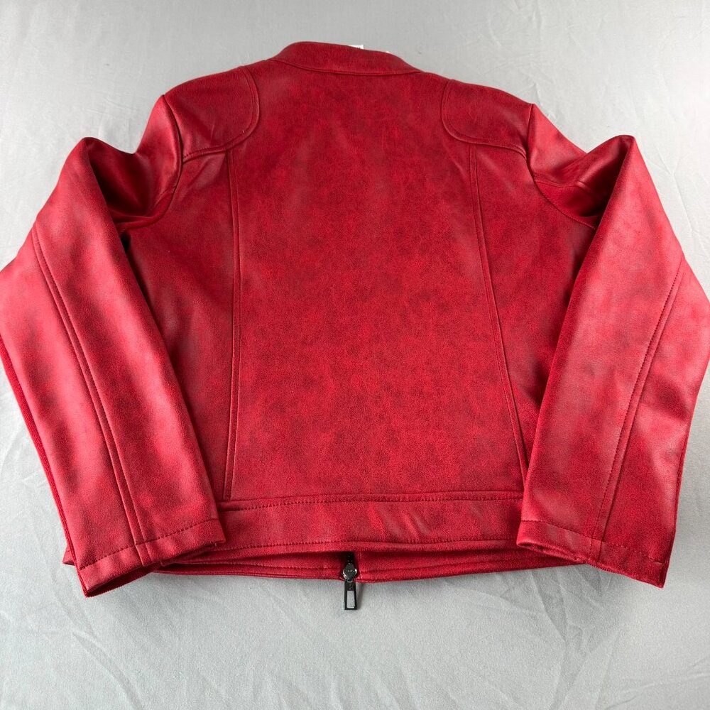 Desigual Women's Red Moto Biker Soft Faux Leather Jacket NWT Mandarin Collar L - Picture 4 of 11